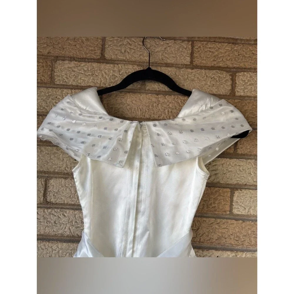 Vintage Amy Too! Byer California Girls' White Silver Satin Lace Dress Size 8